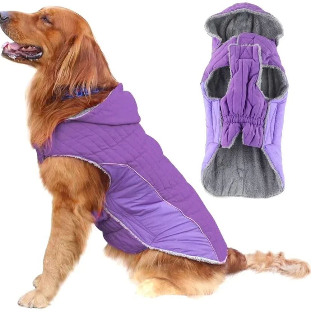 LEONARD MOUNTAIN GRAY & PURPLE FLEECE LINED HOODIE DOG COAT SIZE LARGE NWOT - Picture 1 of 8